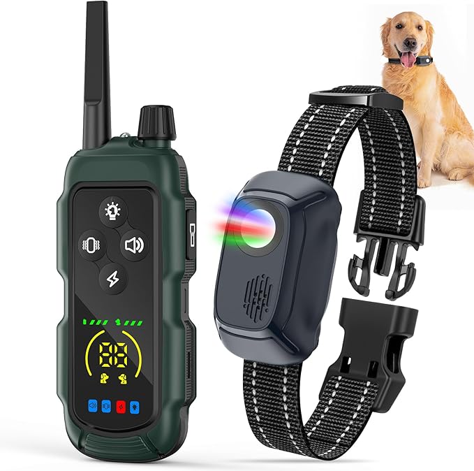 Dog Shock Collar - 4000FT Remote Training Collar with 4 Modes & LED Lights, IP67 Waterproof, Rechargeable E Collar for Small to Large Dogs (8-150 Lbs), Green