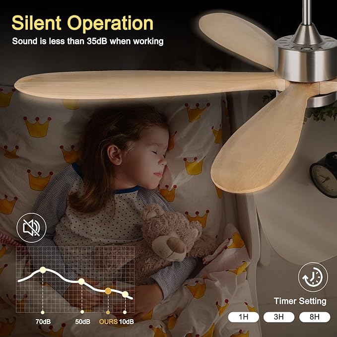 reiga 60 Inch Large DC Motor Outdoor Ceiling Fan with Dimming LED Light Kit, Alexa, Google Home, App and Remote Control, 5 Natural Wood Propeller Blades for Patio Garage Farmhouse and Porch