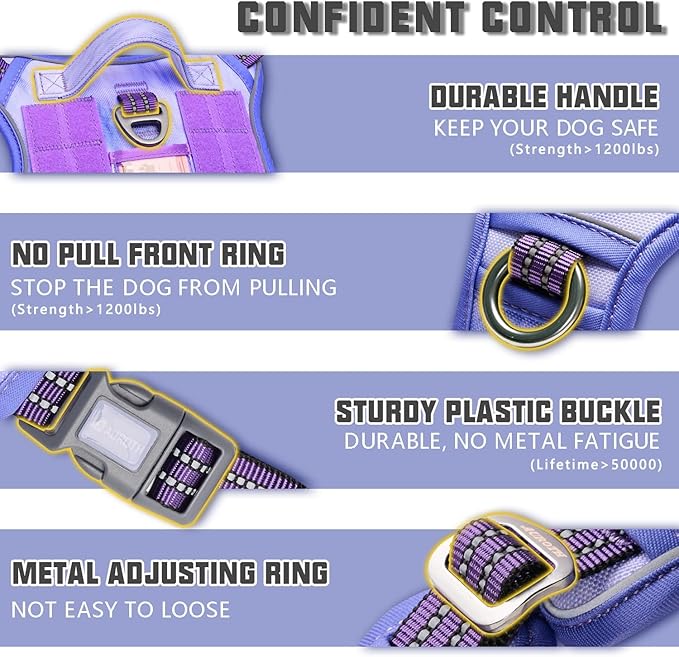 AUROTH Tactical Dog Harness for Large Dogs No Pull Adjustable Pet Harness Reflective K9 Working Training Easy Control Pet Vest Military Service Dog Harnesses Very Peri XL