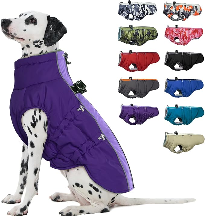 Dog Coat Winter Warm Dog Jackets for Medium Dogs Reflective Snowsuit with Harness Fleece Dogs Snow Jacket Vest Waterproof Pet Clothes for Cold Weather