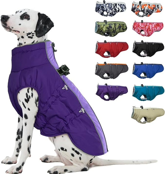 Dog Coat Winter Warm Dog Jackets for Medium Dogs Reflective Snowsuit with Harness Fleece Dogs Snow Jacket Vest Waterproof Pet Clothes for Cold Weather