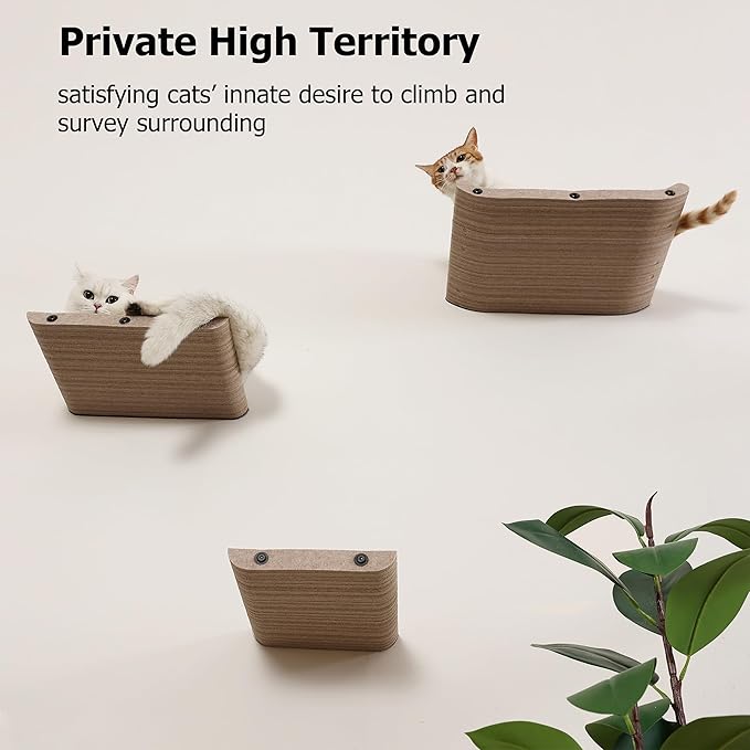 Wall Mounted Cat Shelves and Perches,Scratcher Cat Beds & Furniture for Indoor Cats, Soft PET Felt Feline Climbing Wall Set, Modern Jungle Gym System for Lounging and Sleeping(Set of 4-Oatmeal)