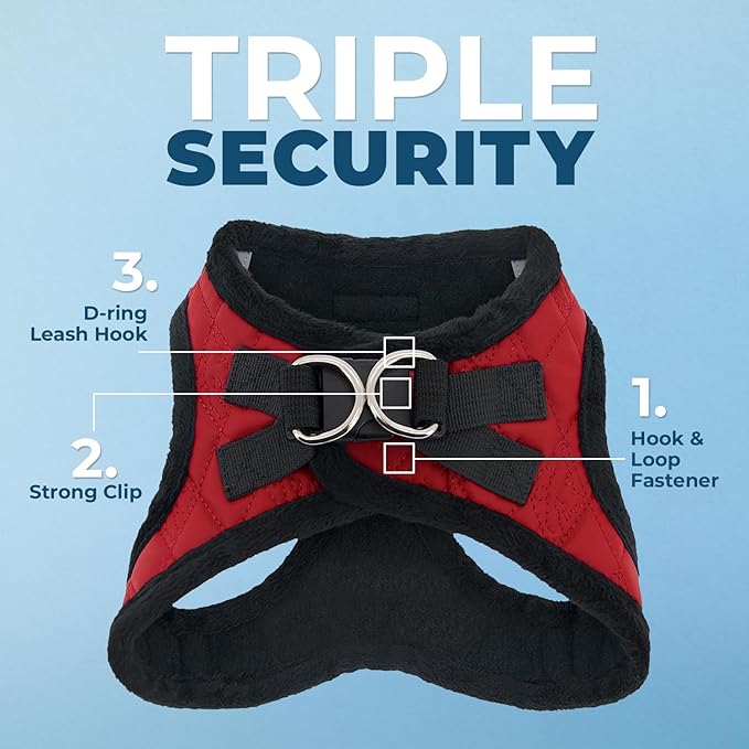 Best Pet Supplies - All Weather Mesh/Plush, Reflective, No Pull Harness for Small, Medium Dogs, Cats - Secure with Hook & Loop Fastener, Buckle, Double D-Rings - Red Plush, XS