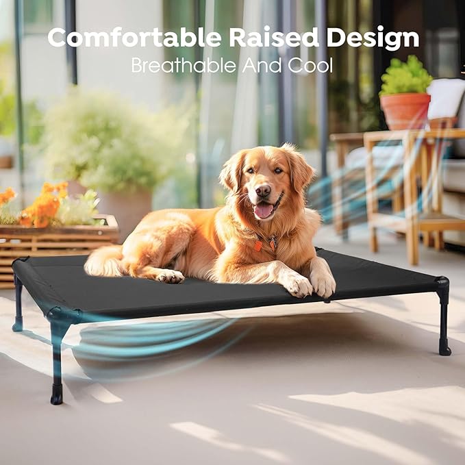 Veehoo Outdoor Elevated Dog Bed for Small Dogs, Cooling Raised Dog Cots Beds Training Platform Off Ground Hammock with Breathable Mesh, No-Slip Feet, 22"x17", Black