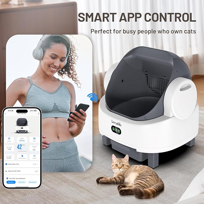 Self Cleaning Litter Box, Open-Top Large Automatic Cat Litter Box for Multiple Cats with Multiple Safety Sensor,APP Control, Odor-Free, Includes 1 Trash Bags 1 Litter Mat
