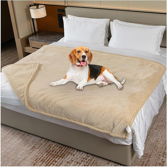 Waterproof Dog Blanket Reversible Pet Bed Cover Puppy Fluffy Cream Blankets Leakproof Sofa Couch Cover Cat Pet Blanket for Warm Washable-XXL