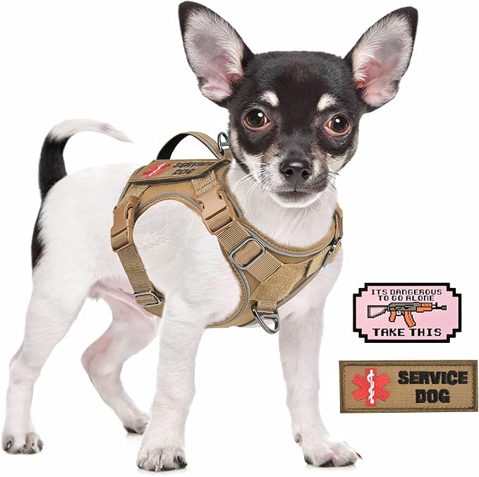 Tactical Dog Harness for Small Puppy, No Pull Military Service Dog Vest with Vertical Handle, Reflective Puppy Vest Harness for Outdoor Training (Khaki, XS)