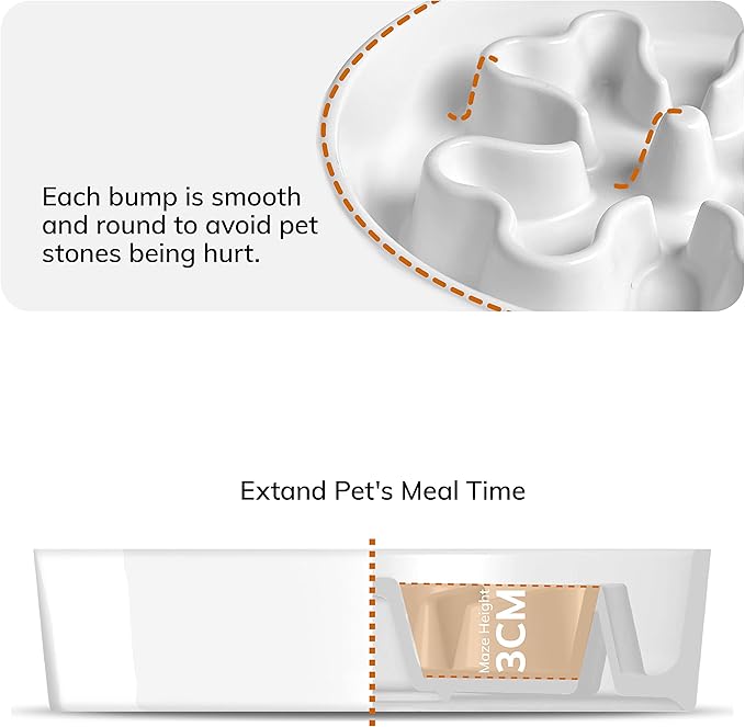 Slow Feeder,Ceramic-Slow Feeder Dog Bowls,Puzzle Food Bowl Maze,2.5 Cups Slow Feed Dog Bowl for Medium and Large Breed Dogs,White