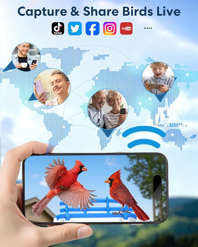Triple-Solar Powered Smart Bird Feeder with Camera - 3MP UHD Wireless Birdwatching Camera for Outdoors with AI Identification Bird Species & 2L Seed Capacity, Ideal Gift for Birds Lovers, Moms & Dads