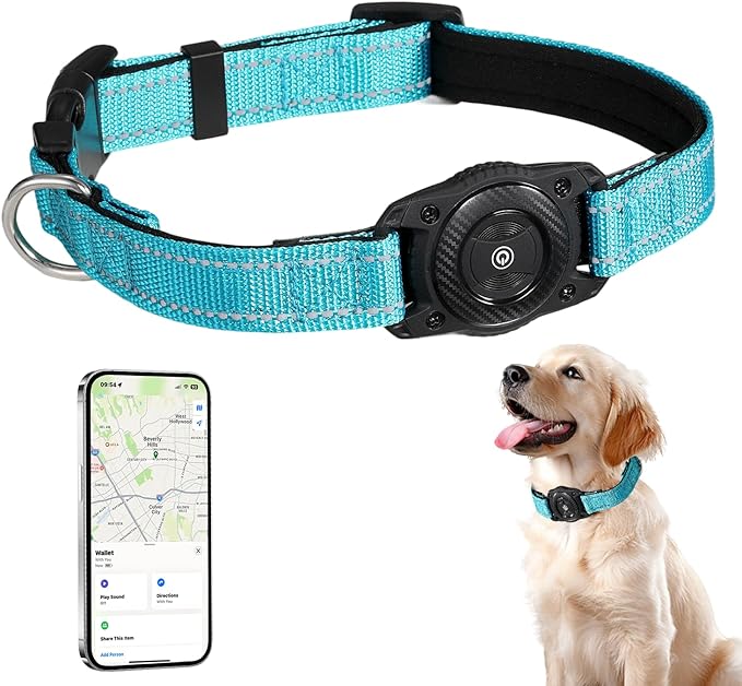 Tracking Collar for Dogs Waterproof Adjustable Air Tag Dog Collar Holder, Comfortable Dog Collars for Small Medium Large Dogs (SkyBlue, L)