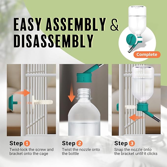 Choco Nose No-Drip Water Bottle Feeder for Hamsters, Hedgehogs, Gliders, Mice, Gerbils, & Small Pets 10.2 fl.oz, 300ml - Easy to Install in Cages/Crates, US Patented Leakproof Nozzle 10mm, Green(C125)