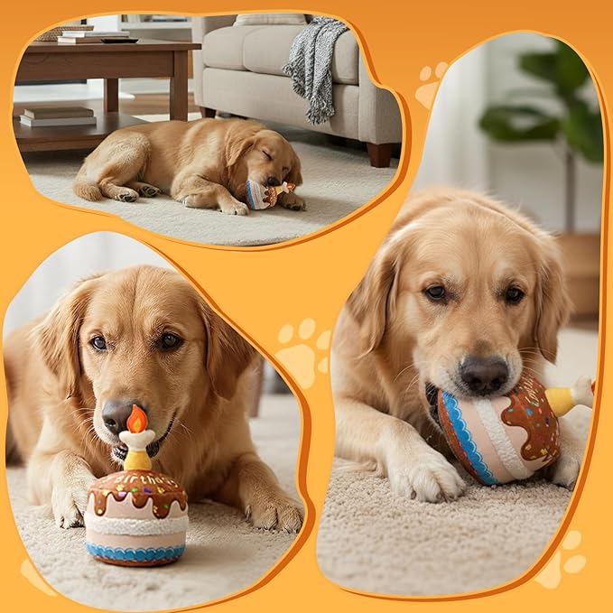 Dog Birthday Cake Toy, Interactive Crinkle Chew Toy for Small Medium Large Dogs, Durable Pet Birthday Gifts & Party Accessories, Cute Soft Puppy Celebration Fun for All Breeds,5.5''