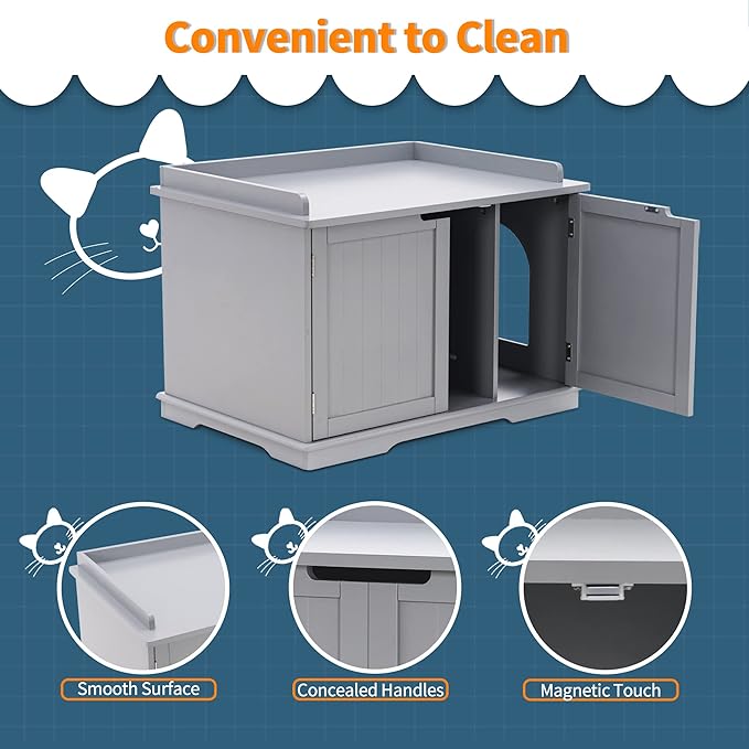 MCombo Cat Litter Box Furniture Hidden, Pet Enclosed Litter Bench, Wood Hideaway Extra Cat House, Kitten Washroom Bench with Removable Divider for Indoor Animal 0657