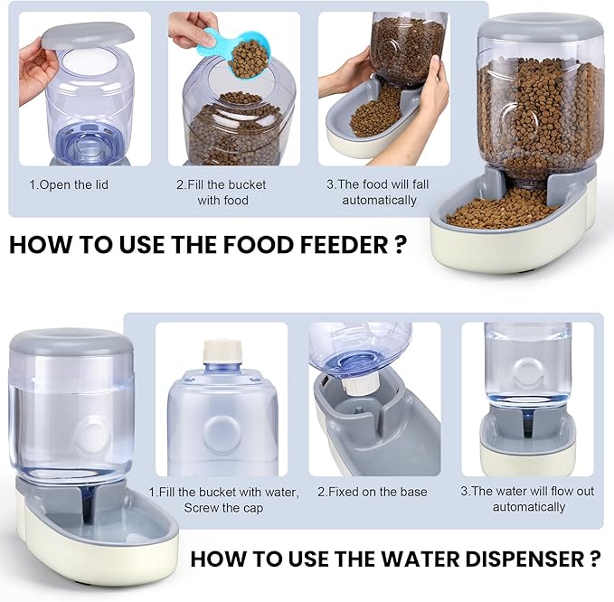 2 Pack Automatic Cat Feeder and Water Dispenser Pet Feed Bowl Dog Gravity Food Feeder and Waterer Set for Small Medium Pets Puppy Kitten 1 Gallon