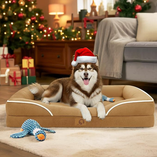 Homemate Dog Bed for Extra Large Dog: 48x35 inch Orthopedic Large Dogs Bed XXL Outdoor Pet Cat Bed Sofa Supplies with Toy Dogs Crate Pad Couch with Removable Washable Cover & Non-Slip Botton Brown