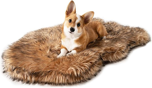 PupRug Orthopedic Dog Bed for Large Dogs with Fluffy Soft Faux Fur and Memory Foam for Joint Pain Relief, Machine Washable and Waterproof Couch Bed, Sable Tan, Large/Extra Large