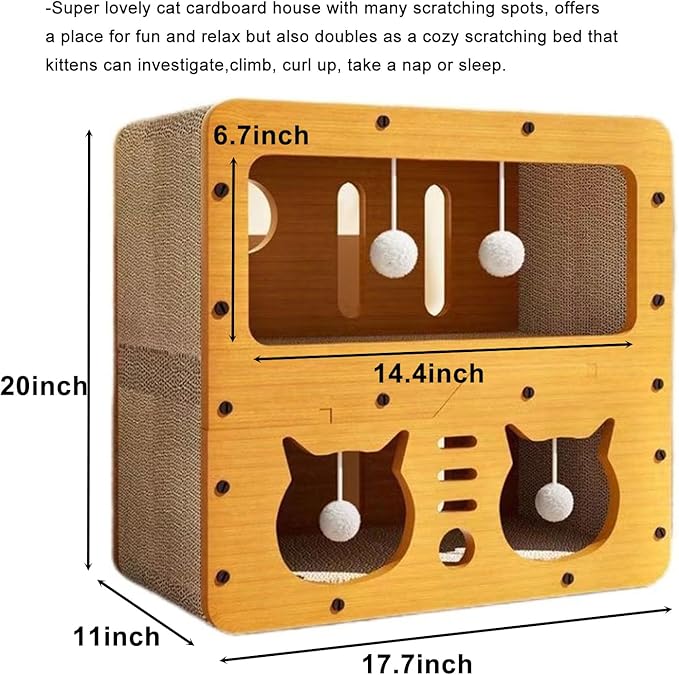 Cat Scratcher Cardboard House, 2 Floor Kitty Scratching Pad Lounger Bed, Kitten Small Animals Play, Rest, Sleep,Scratch Post Box,Durable Board Entertain Feline Friends Prevent Furniture Damage