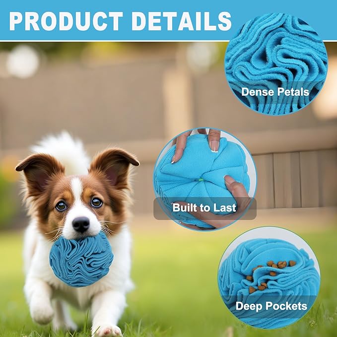 Blue Snuffle Ball for Dogs, Bright Color Slow Feeder Interactive Toy, Mental Enrichment Puzzle Game for Anxiety Relief & Indoor Fun, Machine Washable for Small Medium Large Dogs