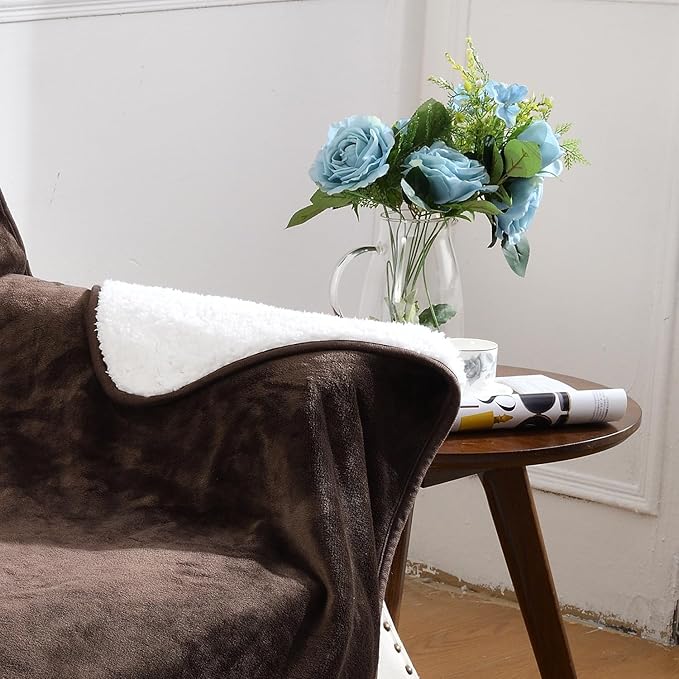 Waterproof Blanket for Bed Couch Sofa, Soft Liquid Pee Proof Pet Blanket for Dog Puppy Cat, Reversible Sherpa Fleece Furniture Protector (Brown, 30x40 inches)