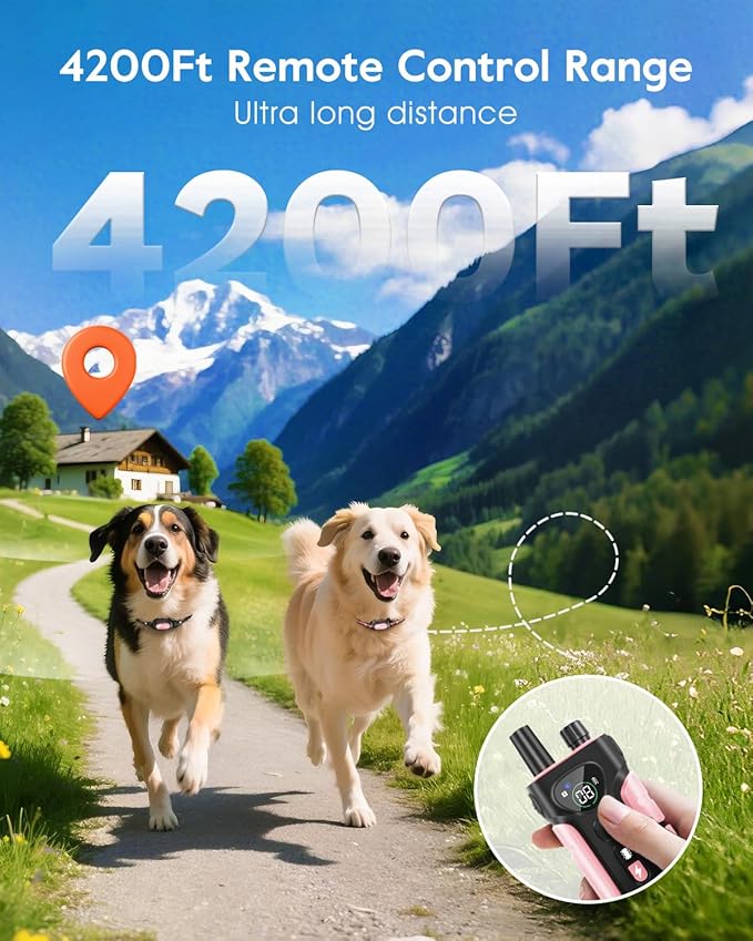 SLOPEHILL Dog Shock Collar,4200FT Dog Training Collar with Remote,IPX8 Waterproof E-Collar with Beep,Vibration,Shock,Flashing Light,No Shock Model,Electric Shock Collar for Dogs,Pink 2PCS