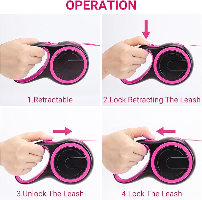 Segarty Pink Retractable Dog Leash, 16ft Heavy Duty Walking Dog Leash for Medium Small Dogs up to 44lb, Anti-Slip Handle 360°Tangle-Free Nylon Tape, One-Handed One Button Lock and Release