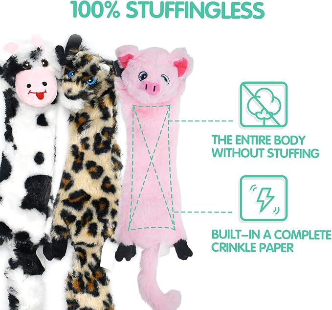 SHARLOVY Dog Squeaky Toys No Stuffing, 3 Pack Crinkle Dog Toys for Small Breeds or Puppy, Durable Chew Plush Cute Animals Natural for Teething Pet for Boredom