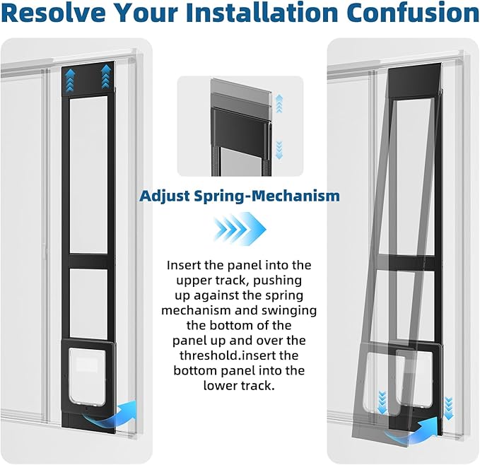 Dog Door for Sliding Glass Door, Magnetic Plastic Flap Sliding Door Pet Insert with Lock, Adjustable Height 74.2”-80.7”, No-Cut Installation for Patio Dog Access(Black M)