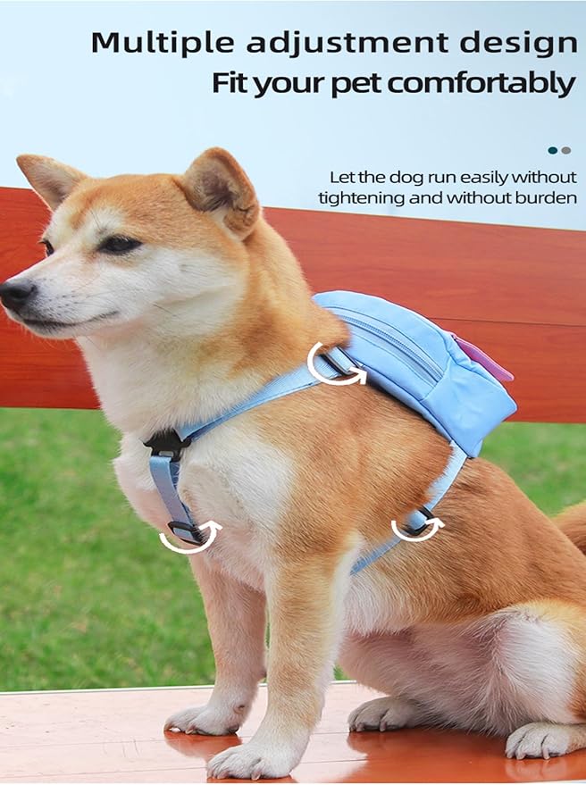 Dog Backpack Strap Leash,Dog Harness with Poop Bag Dispenser,Adjustable and Waterproof,Dog Hiking Backpack,Suitable for Travel and Daily Walks (Blue, M)