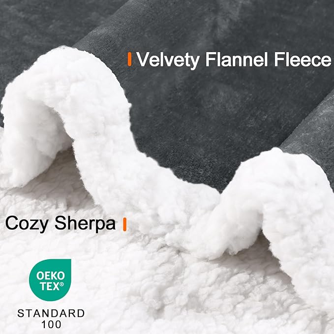 Smiry Waterproof Blanket Throw for Large Dogs, Soft Reversible Dog Blanket for Sofa Couch Bed, Washable Leakproof Sherpa Fleece Furniture Couch Protector(50"x60", Dark Grey/White)