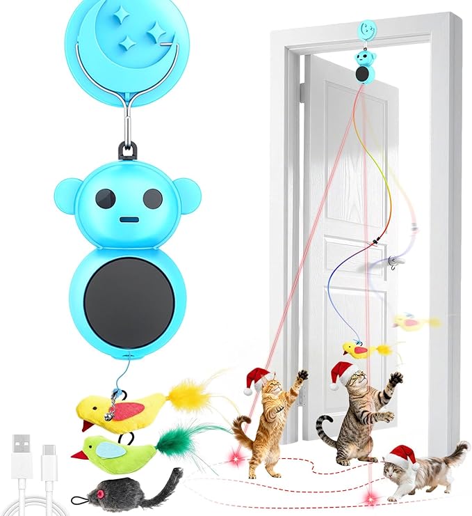 Interactive Cat Toys for Indoor Cats: 2 in 1 Laser Pointer Cat Toy with Automatic Flying Bird & Mouse Wand, Smart Motion Mode Adjustable Speed, USB Rechargeable Safe for Bored Kittens and Adult Cats