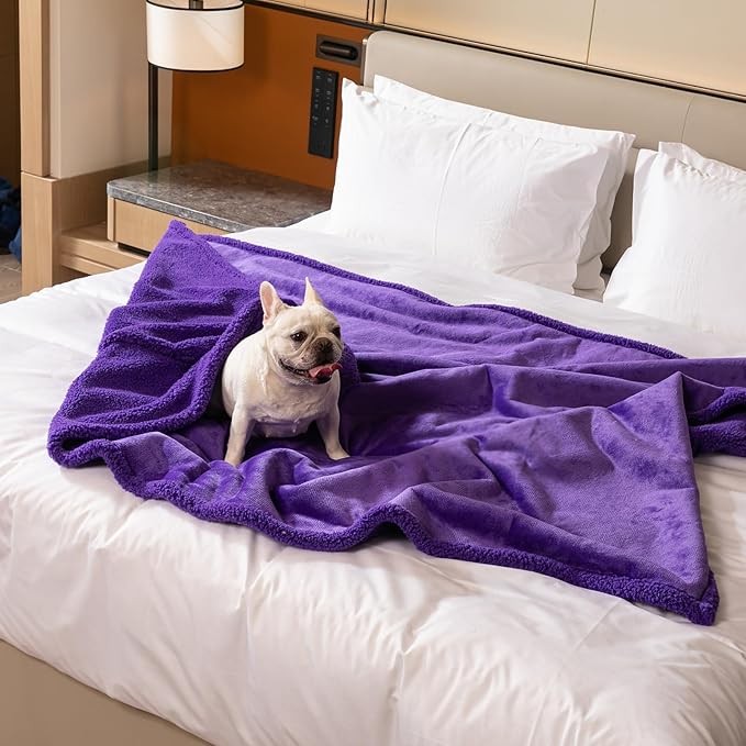 Waterproof Purple Dog Blanket for Couches Beds Covers Reversible Calming Pet Blankets for Large Dogs Puppy Cats Leakproof Sofa Couch Washable Cover Cat Fluffy Fleece Pet Cover for Warm-XL-85x57in