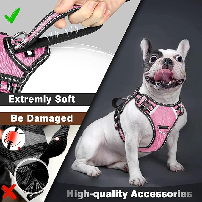 WINSEE Service Dog Vest No Pull Dog Harness with 7 Dog Patches, Reflective Pet Harness with Durable Soft Padded Handle for Training Small, Medium, Large, and Extra-Large Dogs (Medium, Pink)