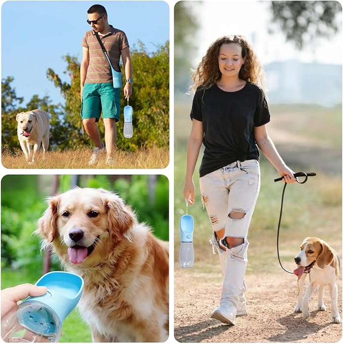Dog Water Bottle, Leak Proof Portable Puppy Water Dispenser with Drinking Feeder for Puppy Small Medium Large Dogs Pet Outdoor Walking, Hiking, Travel, Food Grade Plastic (19oz Blue)