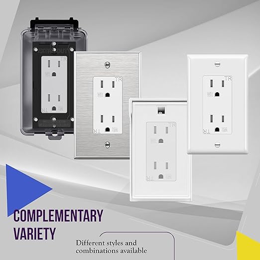 ENERLITES Decorator Receptacle, Tamper-Weather-Resistant, Gloss Finish, Residential Grade Outdoor Outlet, 15A 125V, Self-Grounding, 2-Pole, 3-Wire, 5-15R, UL Listed, 61501-TWR-W, White