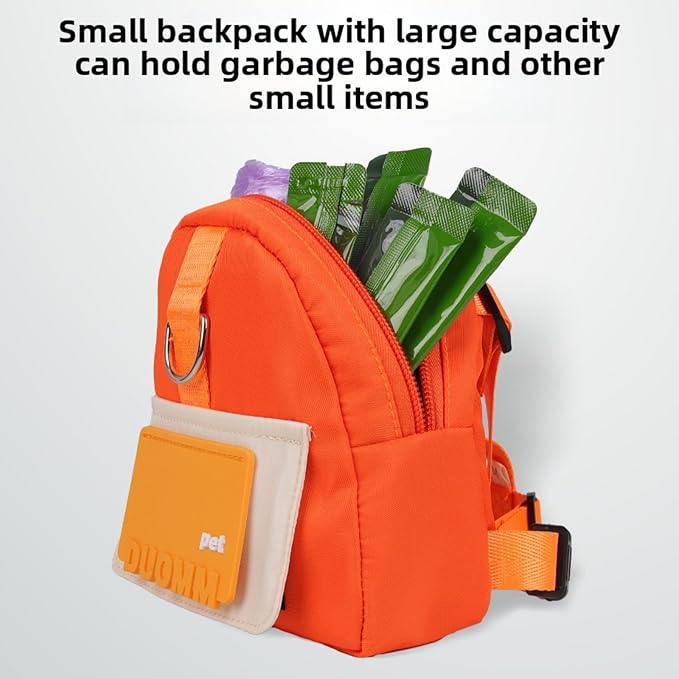 Dog Backpack Strap Leash,Dog Harness with Poop Bag Dispenser,Adjustable and Waterproof,Dog Hiking Backpack,Suitable for Travel and Daily Walks (Orange, S)