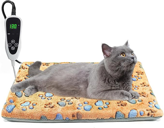 Cat Heating Pad 17×13 in Heated Cat Bed with Intelligent Constant Temperature Switch,Waterproof with Metal Protective Tube Puppy Whelping Supplies, Comes with a Plush Cotton Sleeve-Apricot