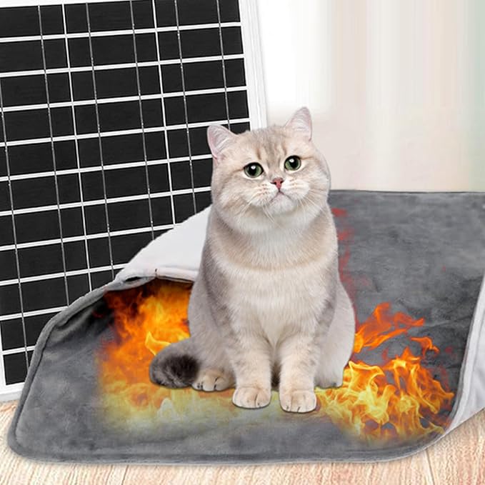 Solar Panel Pet Heating Pad 12V Soft & Warm Heated Pet Mat IPX7 Waterproof Portable Heated Blanket for Dogs Cats Outdoor, Décor Maison