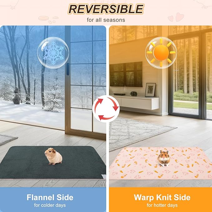 BEAUTYZOO 2 Pack Guinea Pig Cage Liners, Washable Reversible Fleece Guinea Pig Bedding, Waterproof Super Absorbent Pee Pads for Small Animals Rabbit Hamster Bunny - 24"x47" Pink