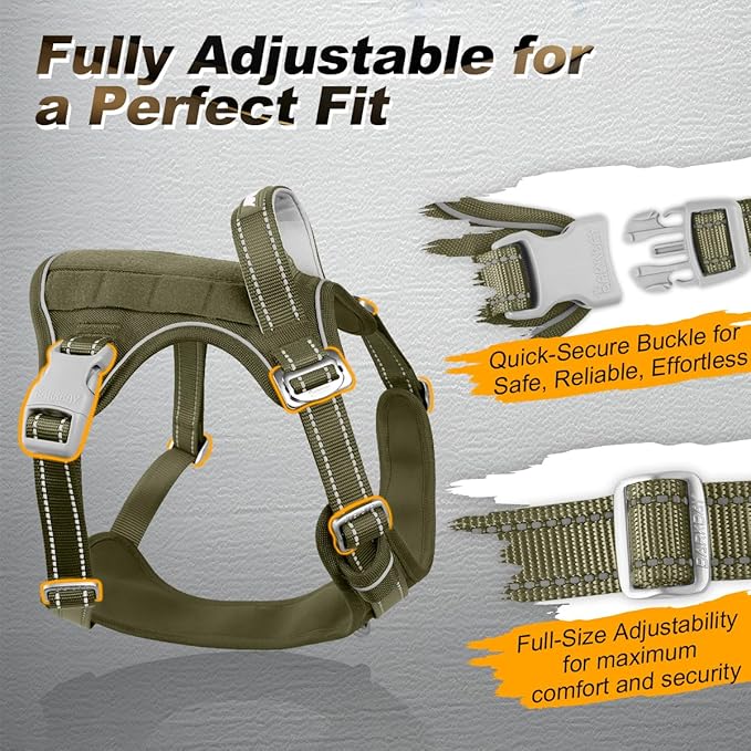 BARKBAY Service Dog Vest Tactical Dog Harness Medium Large Sized Dog Tags Personalized No Pull Adjustable Harness Reflective K9 Working Training Easy Control Military MolleSystem(Army Green,S)
