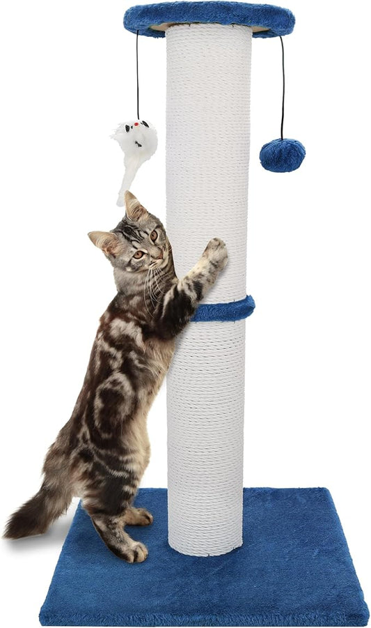 Cat Scratching Post 34 Inches Heavy Duty and Thicker Cat Scratching Post Sisal Rope with Hanging Ball and Mice Scratching Post for Indoor Cats and Adult(Navy Blue)