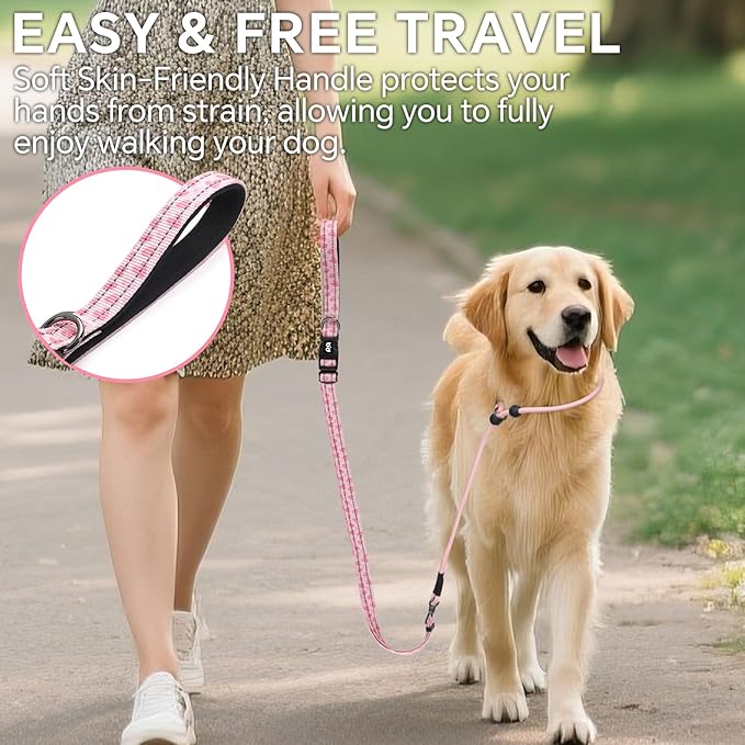 QQPETS Adjustable Slip Lead Dog Leash, Hands Free Waist Leash for Dog Walking, Reflective Training Lead with 360° Swivel Anti-Tangle, 4-7 ft Length for All Breeds