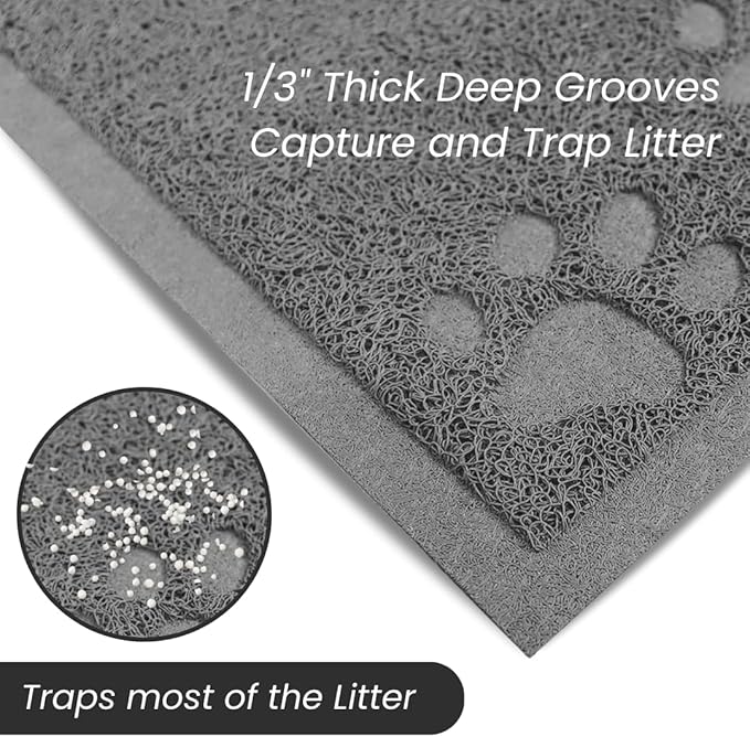 Andalus Jumbo Cat Litter Mat, Pack of 1 - Waterproof, Non-Slip & Easy to Clean Cat Litter Box Mat for Extra Efficient Pet Litter-Trapping, Grey (47” X 35”)