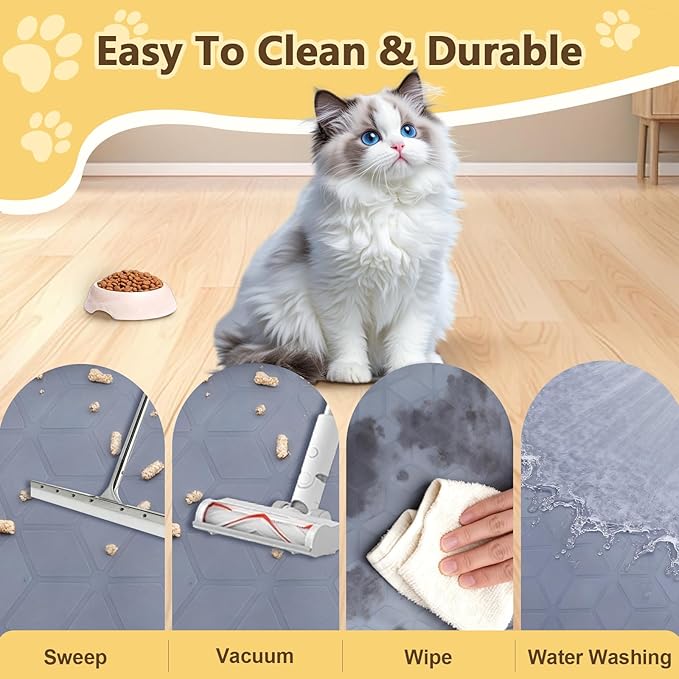 Cat Litter Mat Extra Large 31"x22" Silicone Waterproof Litter Trapping Mat for Litter Box, Non-Slip Urine-Proof Kitty Litter Box Mat with Deep Grooves, Easy Clean Scatter Control Pet Mat (Gray)