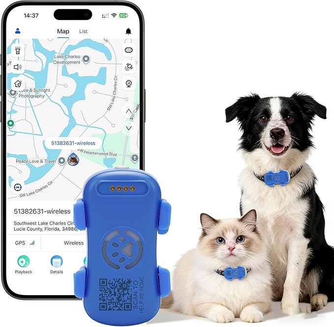 GPS Dog Tracker, Real-time Pet Location Tracker Anti Lost Dog GPS Collar Fit Most Pet Collars, Virtyal Fence, Lighting Flash&Audible Seek Mode,Subscription Needed