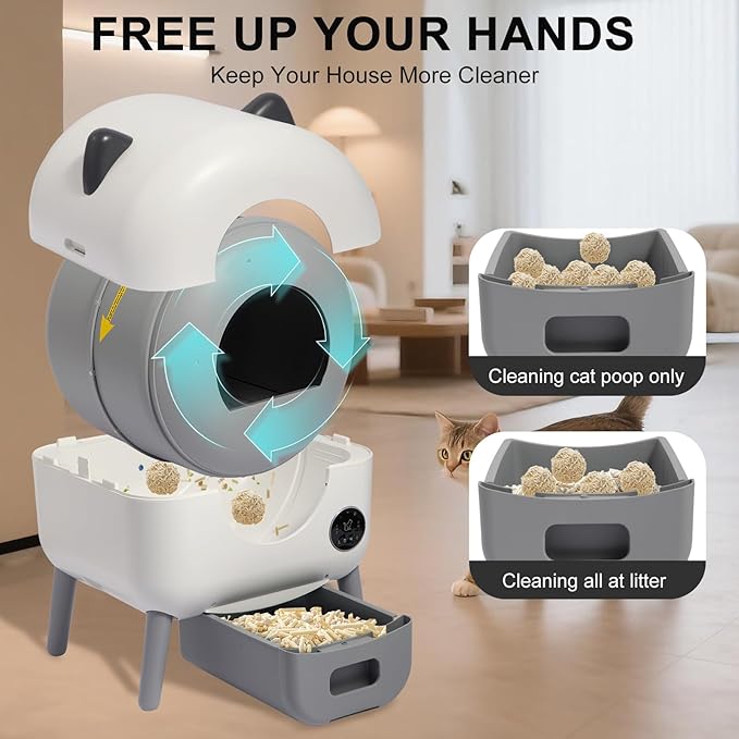 Automatic Self Cleaning Cat Litter Box, Self Cleaning Litter Box, 76L Extra Capacity with 15L Waste Drawer, APP Control & 3-Layer Safety Protection, Ultra-Quiet Safety Design for All Cats