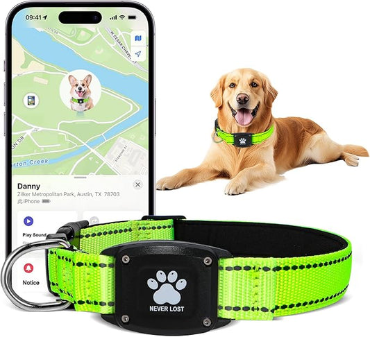 GPS Dog Collar Tracker 2-in-1,Reflective Waterproof Pet Collar,iOS-Only,No Monthly Fees,Unlimited Range,Ideal for Dog Tracking pet Tracker,for Small Dogs(S (12.6"-16.5" Width:0.98"), Green)