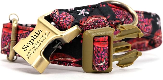 Personalized Dog Collar with Name and Phone Number Engraved,Adjustable Custom Puppy Collar,Organic Cotton Pet Collar for Small Medium Large Boy Girl Dogs