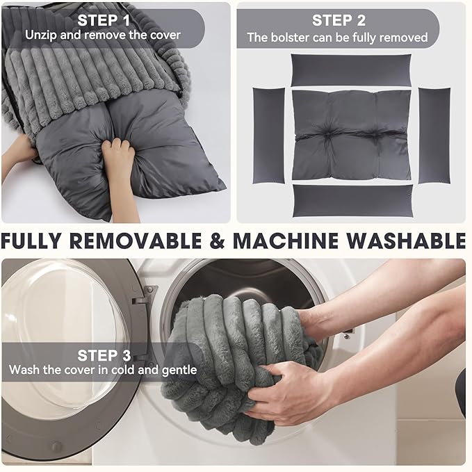 FURTIME Dog Bed for Small Dogs, Washable Orthopedic Dog Bed with Removable Cover, Rectangle Soft Calming Sleeping Puppy Bed Durable Pet Cuddler with Anti-Slip Bottom, Grey, S (20"x19"x6")