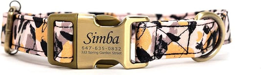 Personalized Dog Collar with Name and Phone Number Engraved,Adjustable Custom Puppy Collar,Organic Cotton Pet Collar for Small Medium Large Boy Girl Dogs