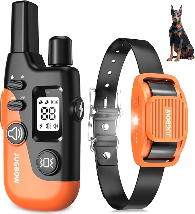 Jugbow Shock Collar for Dogs - 4200FT Dog Training Collar with Remote for 15-120lbs Medium Large Dog, with LED Light IPX8-Waterproof Rechargeable E-Collar with Beep (1-3), Vibration(1-3), Shock(0-16)